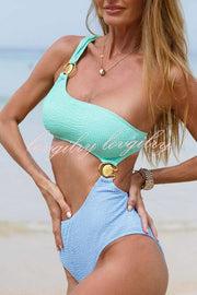 Beautiful Color Block Ring Cutout One Shoulder One-Piece Swimsuit