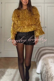 Start The Party Gold Foil Tassels Long Sleeve Jacket
