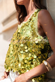 Fashionable Sequined Round Neck Sleeveless Loose Vest