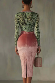 Fashionable Velvet Patchwork Stretch Slim Midi Dress