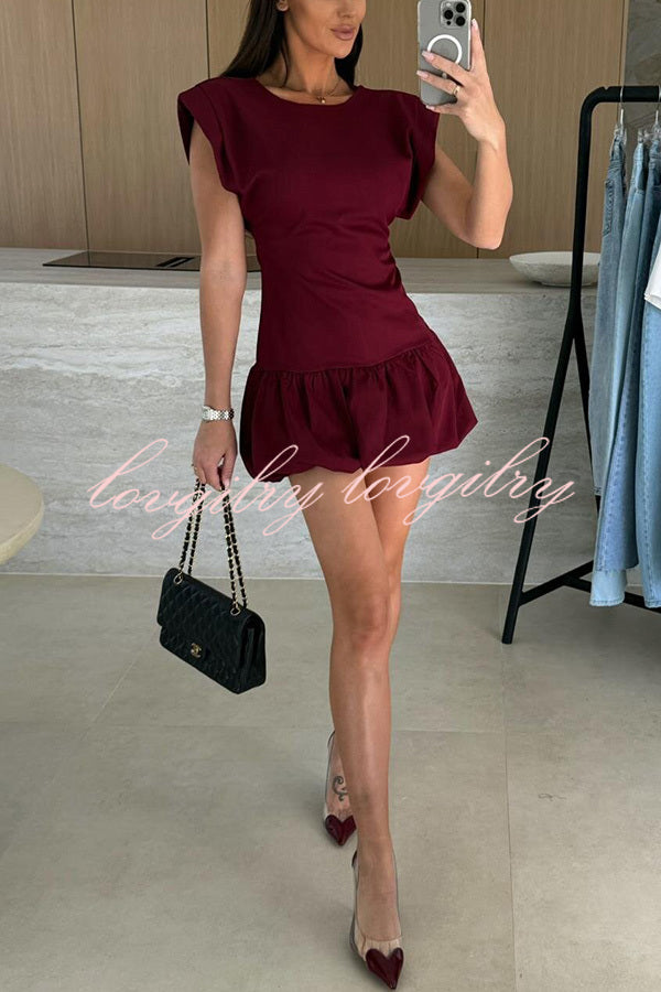 Solid Color Round Neck Sleeveless Ruffle Fitted Mini Dress