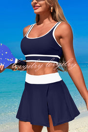 Fashion Contrast Color Stretch Sports Two-piece Bikini Swimsuit