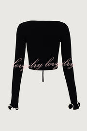 Fashion Ruffled Long-sleeved Tie-cropped Knitted Cardigan