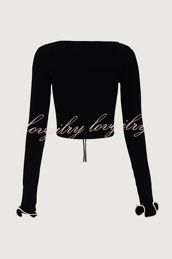 Fashion Ruffled Long-sleeved Tie-cropped Knitted Cardigan