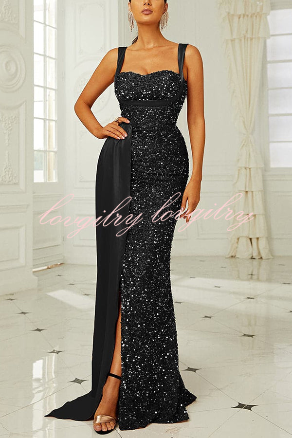 Banquet Sequined Backless Strappy Fishtail Maxi Dress