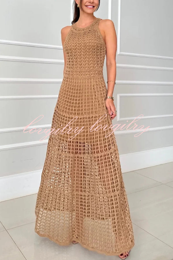 Mariane Crochet Knit Round Neck Texture A-line Maxi Dress