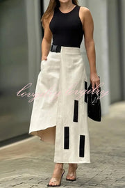 Stylish Cropped Sleeveless Top and Pockets Irregular Hem Skirt Set