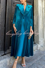 Olivienne Luxurious Velvet Padded Shoulders Slit Sleeve Lapel Midi Cape