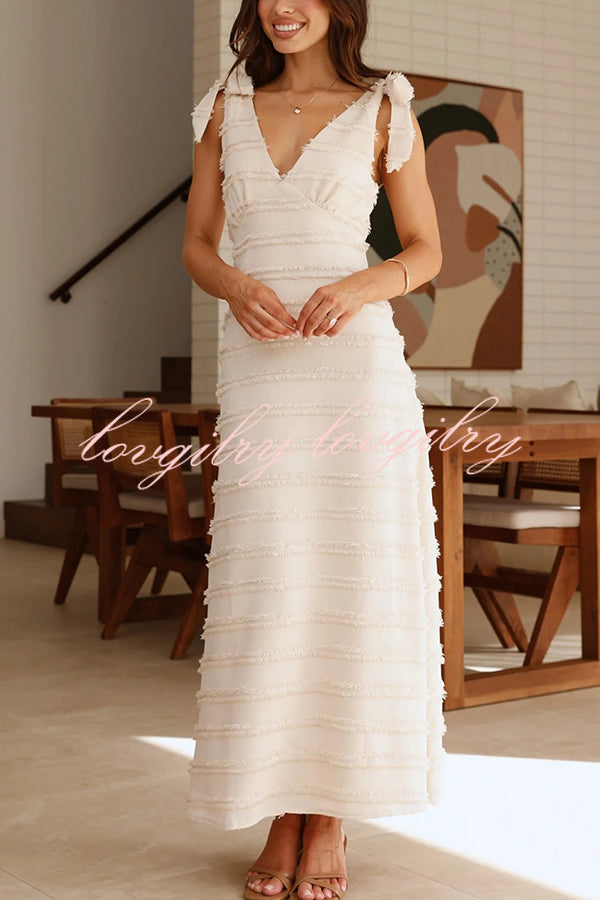 Solid Color V-neck Elegant Sling Lace Up Vacation Maxi Dress