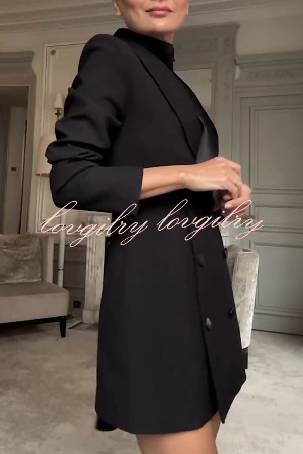 Eve Satin Lapel Draped Neckline Button Long Sleeve Blazer Mini Dress