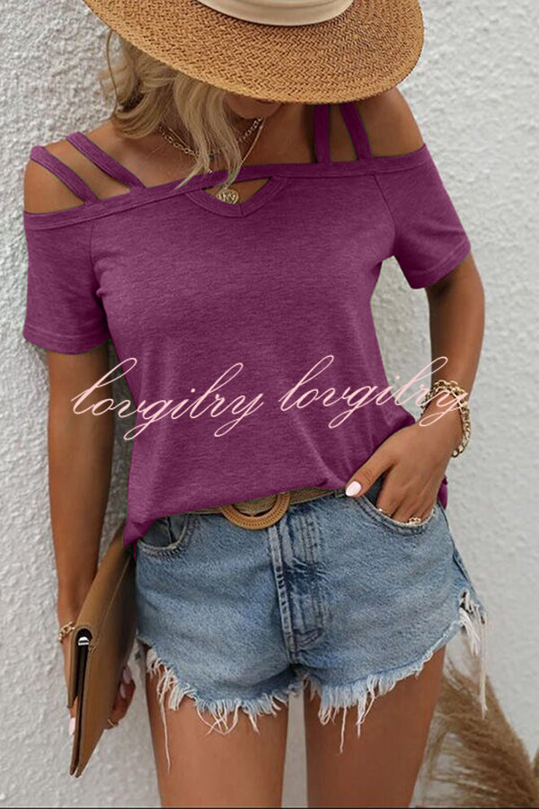 Solid Color Cold Shoulder Casual T-shirt