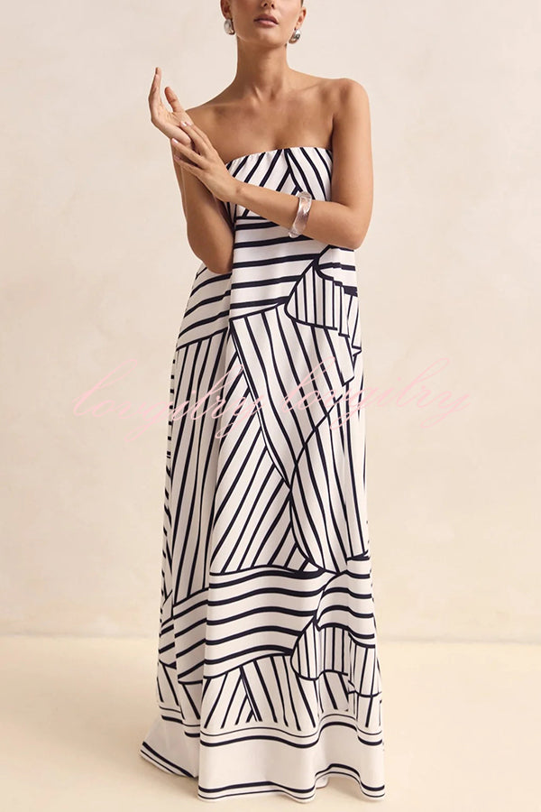 Unique Print Sexy Tube Top Back Zipper Loose Maxi Dress