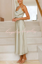 Satin Solid Color Elegant Sling Waist Open Back Maxi Dress