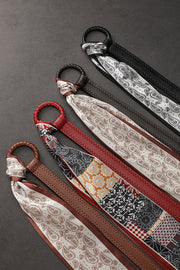 Vintage Silk Scarf Leather Thin Belt