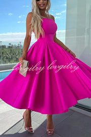 Sweet Cascade Solid Color Off Shoulder Pocket Full Hem Midi Dress