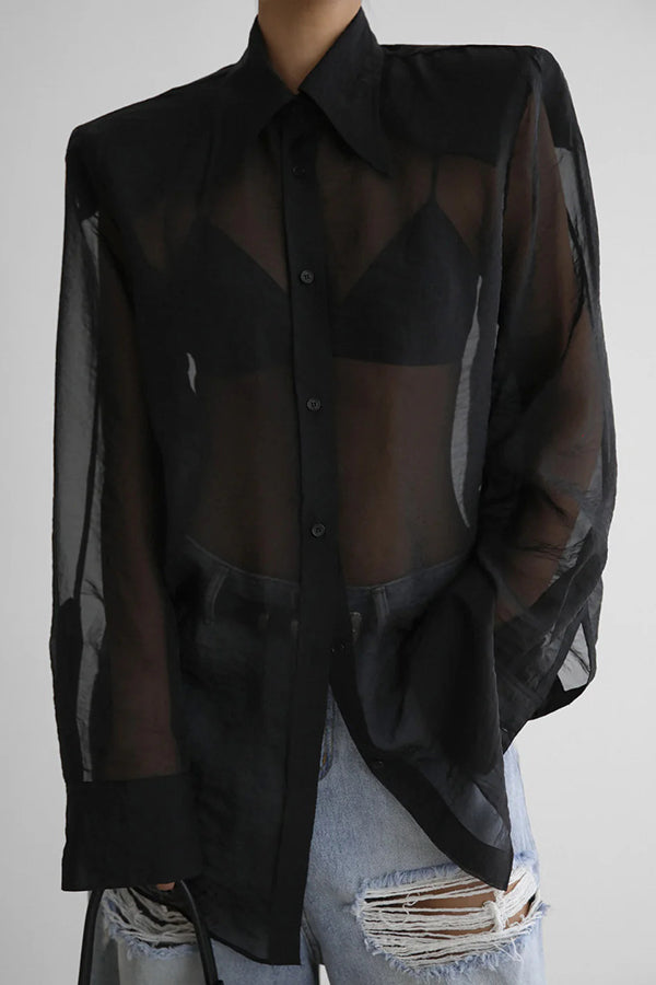 Retro Sheer Loose Long-sleeved Casual Shirt