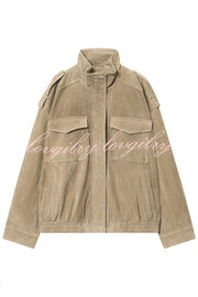 Fashionable Suede Loose Pocket Leather Jacket