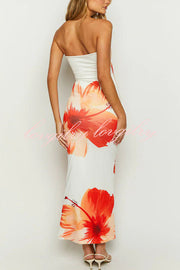 Emmaline Abstract Floral Print Bandeau Stretch Maxi Dress