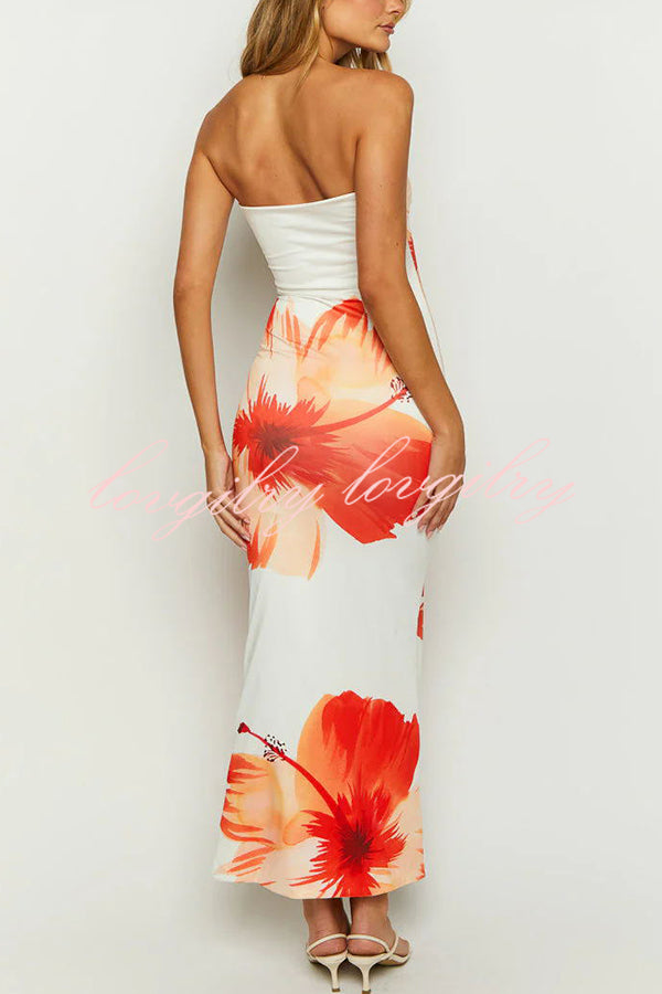 Emmaline Abstract Floral Print Bandeau Stretch Maxi Dress