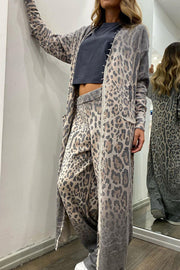 Comfort first Leopard Print Pocket Long Sleeve Cardigan Elastic Waist Pants Set