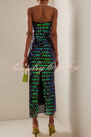 Sexy Sequined Halter-neck Backless Slim Fit Slit Midi Dress