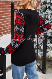 Christmas Print Crew Neck Long Sleeve Sweater