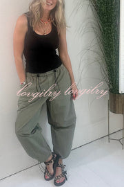 Street Style Drawstring Elastic Waist Pocketed Cargo Pants