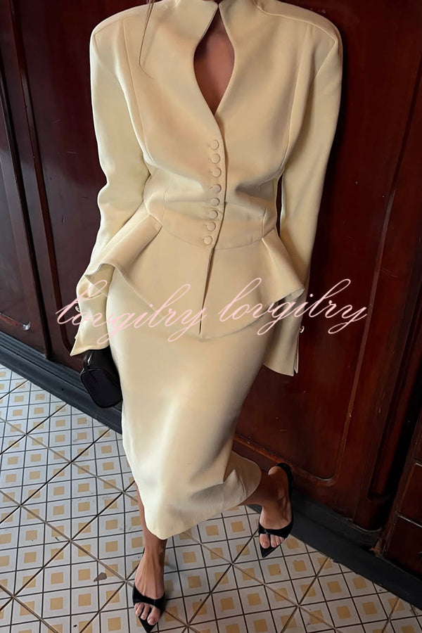Solid Color Casual Zipper Slit Midi Skirt