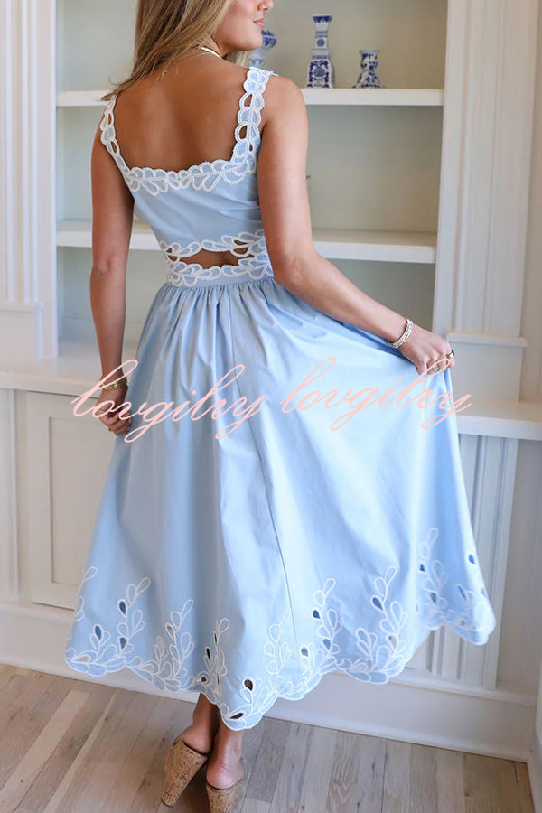Perfect Vacation Embroidered Trim Crop Tank and Elastic Waist A-line Maxi Skirt Set