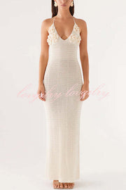 Olivia Crochet Knit Rose Texture Backless Stretch Maxi Dress