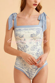 Sherry Vintage Style Floral Printed Reversible Tie Shoulder Stretch One-piece Swimsuit