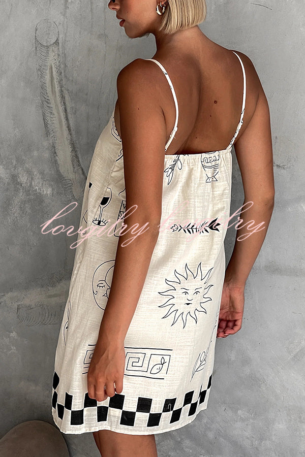 Fashionable Graffiti Printed Halter Backless Loose Mini Dress