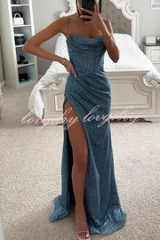 Romantic Occasion Sequin Cowl Neck Corset Slit Maxi Dress