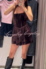 Solid Velvet Square Neck Slim Fit Mini Dress