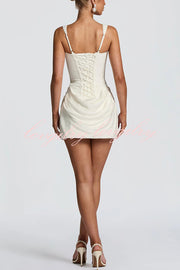 Cornelia Square Neck Back Lace-up Satin Drape Hem Mini Dress