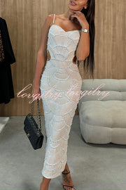 Own It Pearl Sequin Embellished Sexy Backless Cutout Strap Maxi Dress