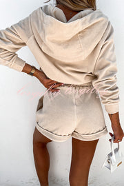 Athleisure Hooded Sweatshirt and Elastic Waist Pocket Shorts Set