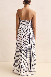 Unique Print Sexy Tube Top Back Zipper Loose Maxi Dress