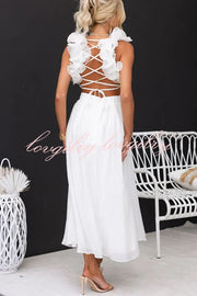 Luxe Lady Floral Ruffle Detail Back Lace-up Elastic Waist Maxi Dress