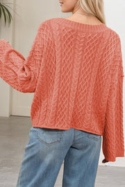 Solid Color Loose V-neck Long-sleeved Casual Pocket Knitted Cardigan
