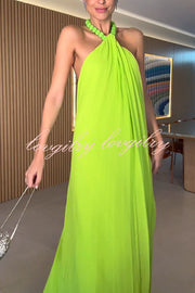 Ellise Chiffon Beads Halter Neck Backless A-line Maxi Dress