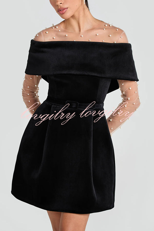 Best Lover Velvet Lapel Bandeau Removable Belt Pocketed Mini Dress