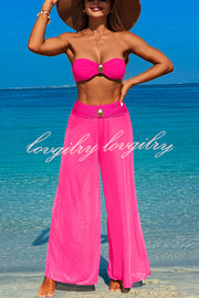 Solid Color Loose Metal Buckle Beach Pants