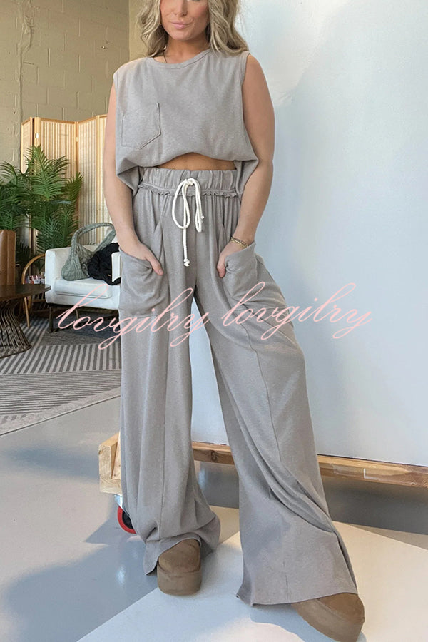 Best Comfort Pocketed Tank Top and Elastic Waist Wide Leg Pants Set