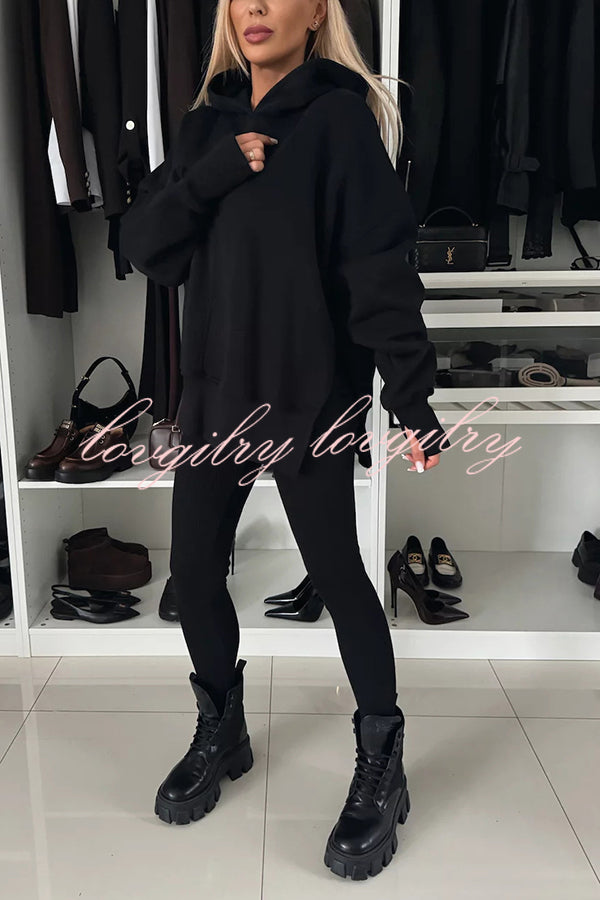 Fashion Loose Casual Hooded Long Sleeve Sweatshirt and Elastic Waist Leggings Set