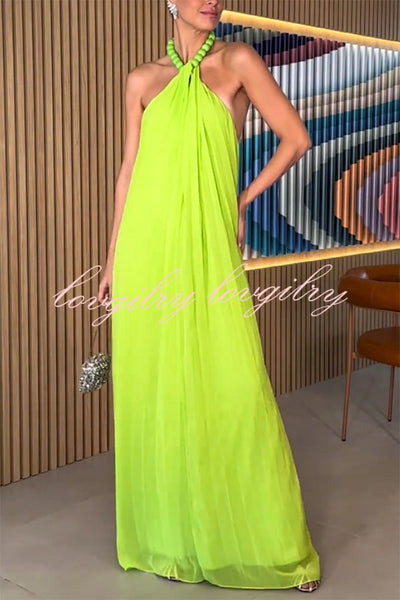 Ellise Chiffon Beads Halter Neck Backless A-line Maxi Dress