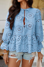 Solid Color Vacation Loose Lace-up Hollow Top