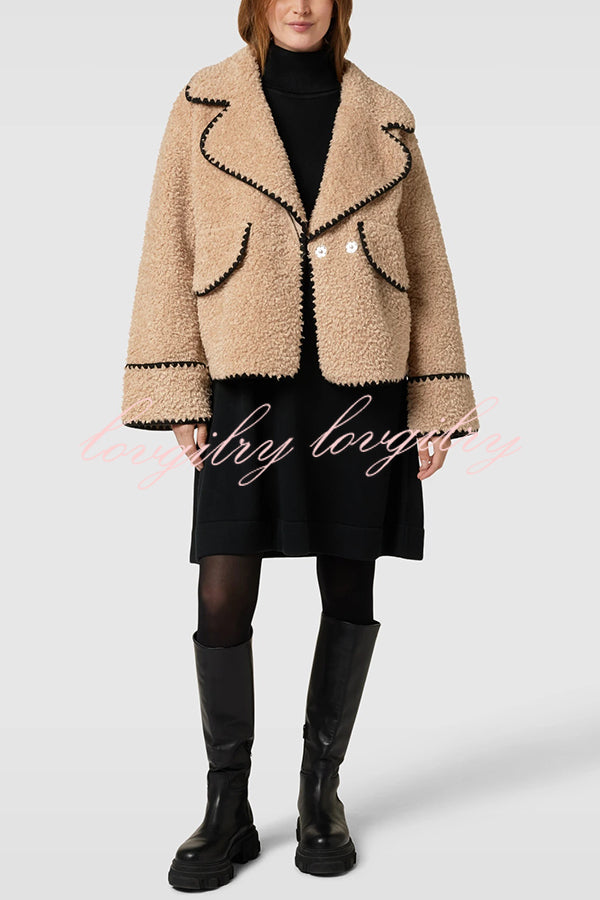 Lamb Wool Casual Lapel Loose Pocket Coat