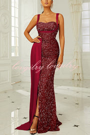 Banquet Sequined Backless Strappy Fishtail Maxi Dress