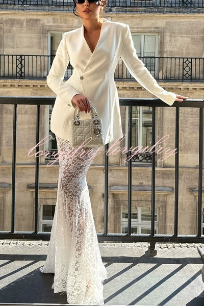 Poetic Muse Floral Lace High Rise Elastic Waist Fishtail Hem Maxi Skirt